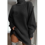 Lovely Casual Turtleneck Dark Grey Mini Dress