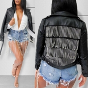 Lovely Casual Tassel Design Black Coat