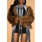 Lovely Stylish Brown Faux Fur Coat
