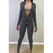 Lovely Leisure Striped Skinny Black One-piece Jump