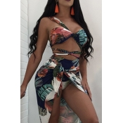 Lovely V Neck Lace-up Multicolor One-piece Swimsui