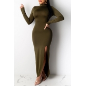 Lovely Chic Turtleneck Skinny Army Green Maxi Dres