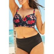 Lovely Print Red Plus Size Two-piece Swimwear
