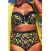 Lovely Print Yellow Plus Size Two-piece Swimwear