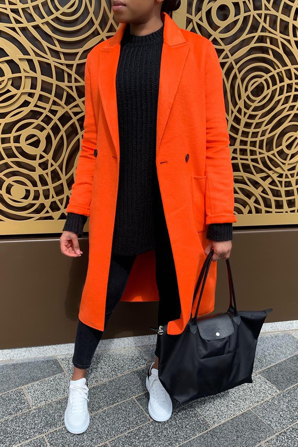 

Lovely Trendy Buttons Design Orange Red Coat