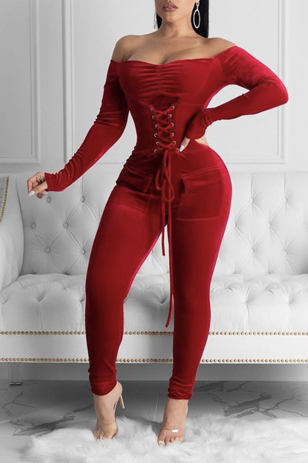 

Lovely Stylish Bandage Design Red One-piece Jumpsuit