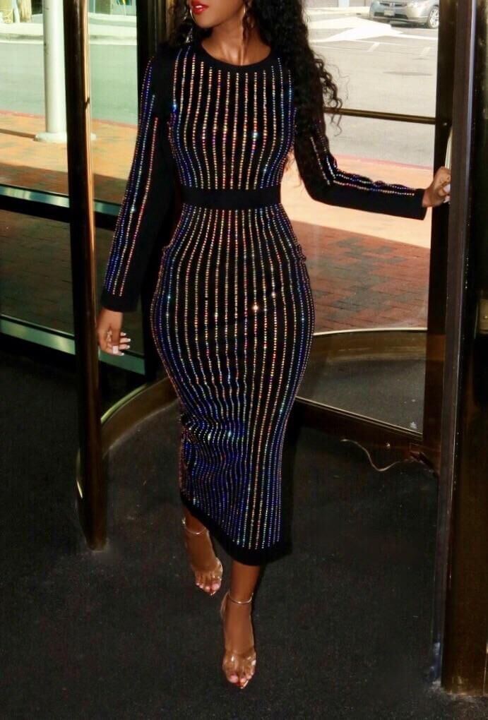 

Lovely Chic Striped Black Mid Calf Dress