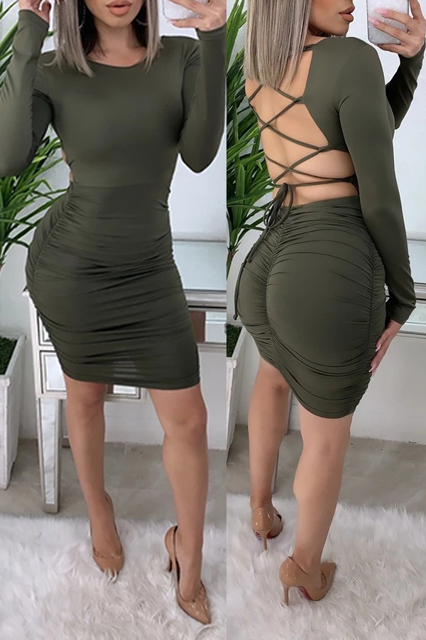 

Lovely Chic Hollow-out Army Green Mini Dress