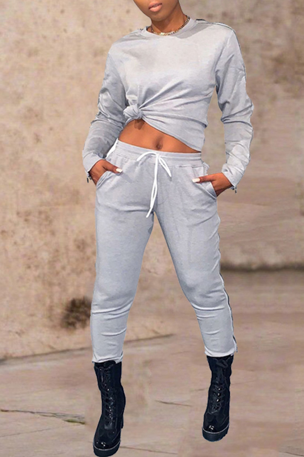 

Lovely Casual O Neck Basic Grey Two-piece Pants Set