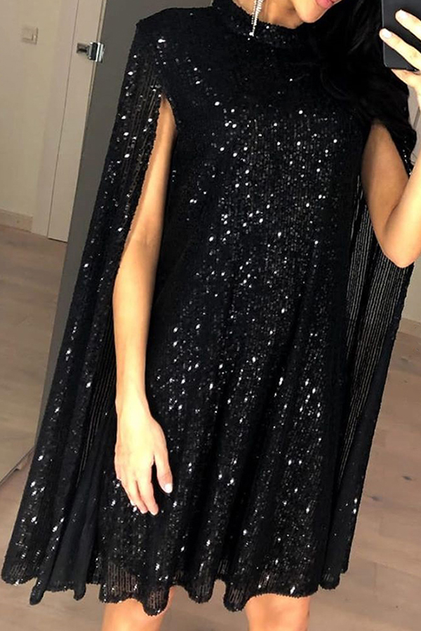 

Lovely Party Cloak Design Black Knee Length Dress