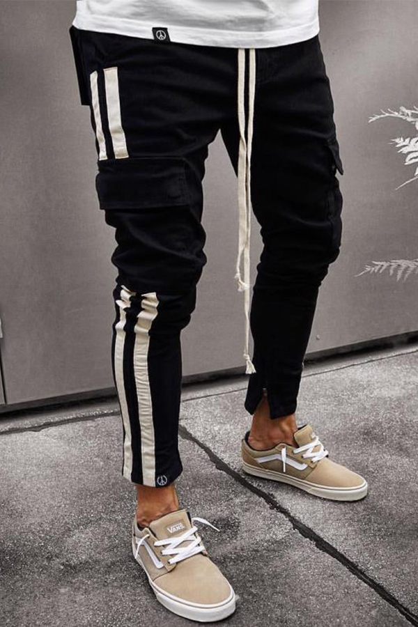 

Lovely Casual Striped Patchwork Black Jeans