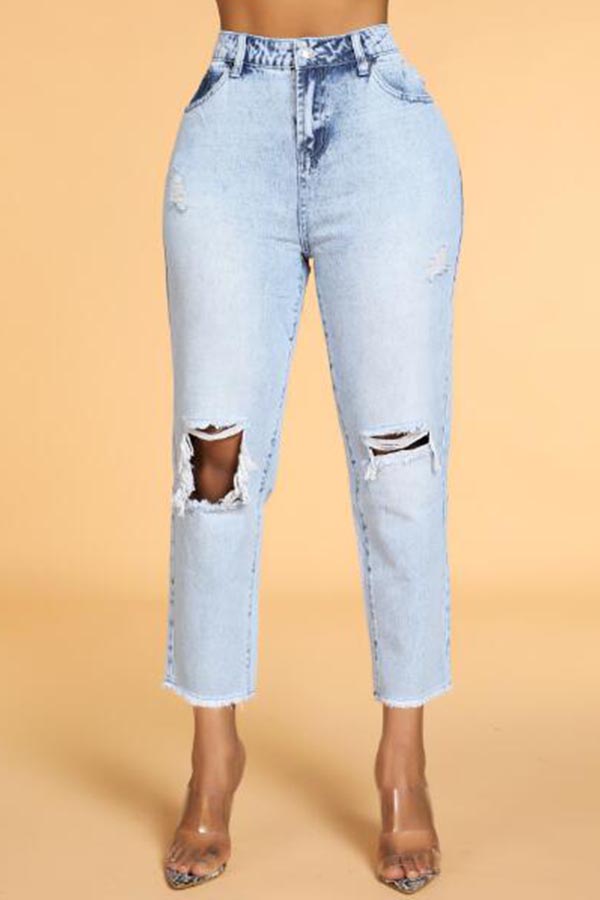 

Lovely Casual Hollow-out Blue Jeans