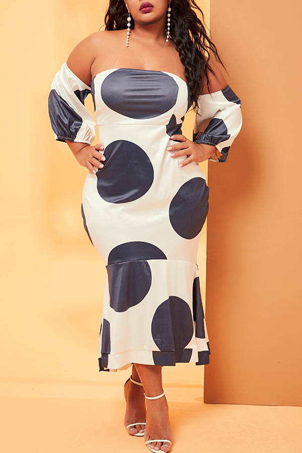 

Lovely Casual Dot White Plus Size Trumpet Mermaid Dress