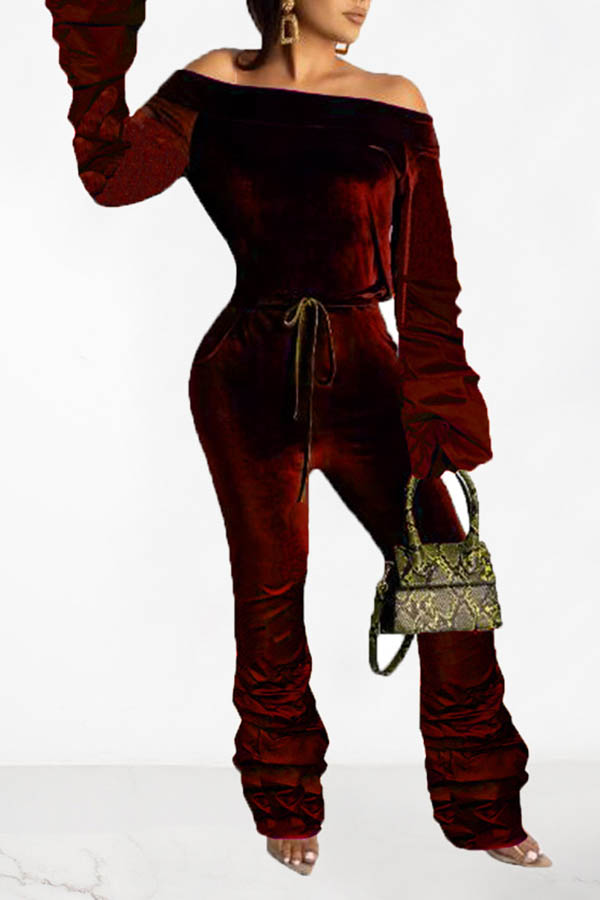 

Lovely Leisure Dew Shoulder Red One-piece Jumpsuit