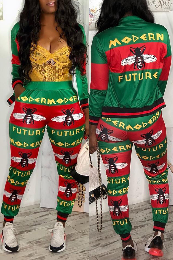 

Lovely Casual Patchwork Print Red Two-piece Pants Set