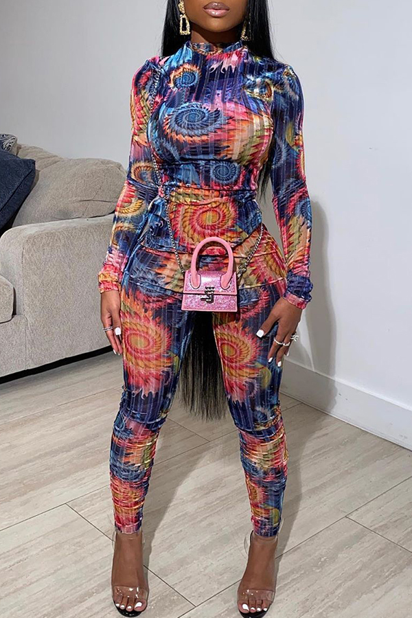 

Lovely Chic Print Blue Two-piece Pants Set