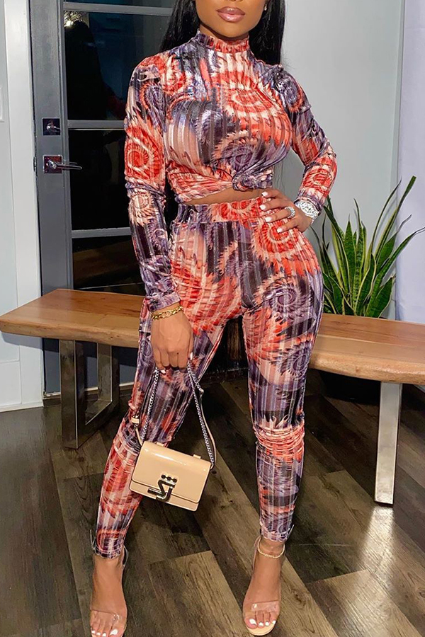 

Lovely Chic Print Purple Two-piece Pants Set