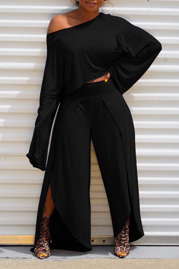 

Lovely Casual Loose Black Two-piece Pants Set