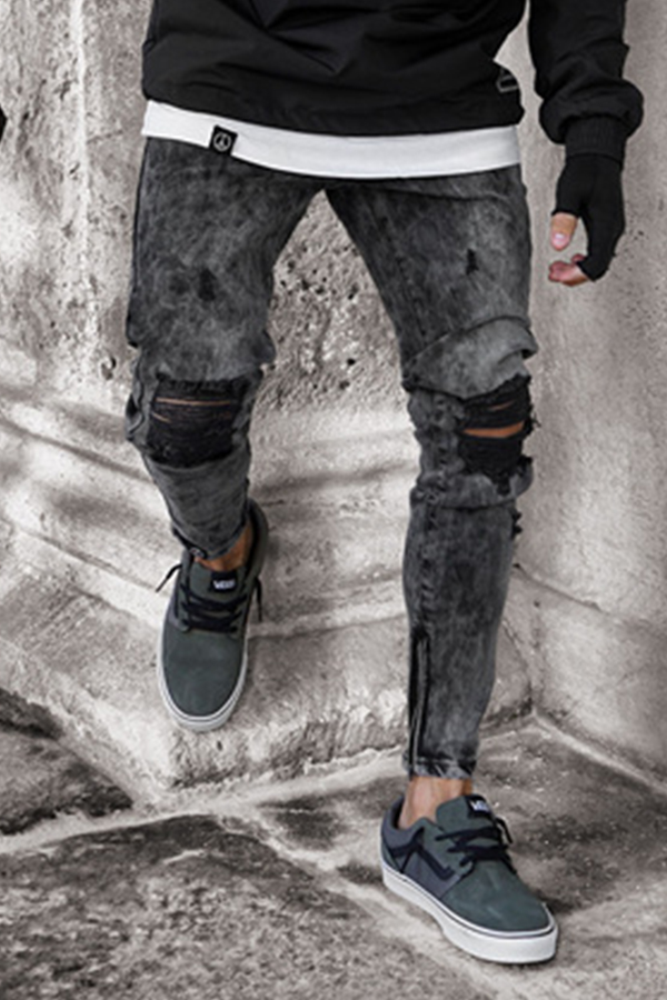 

Lovely Casual Hollow-out Black Jeans