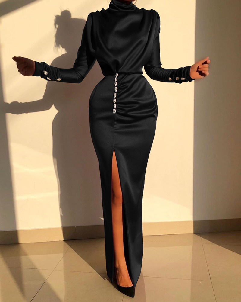 Lovely Party Turtleneck Slit Black Prom Dress