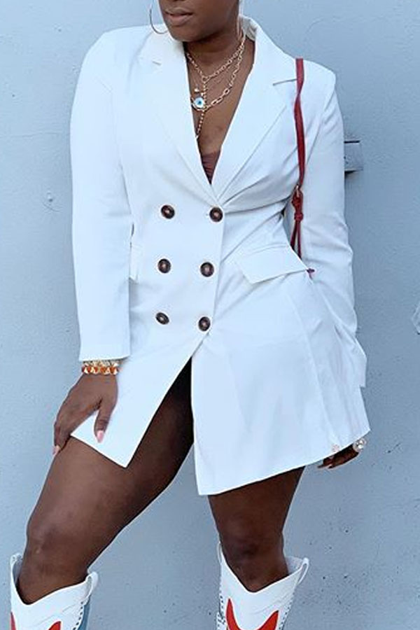 

Lovely Casual Turndown Collar Buttons White Mini Dress