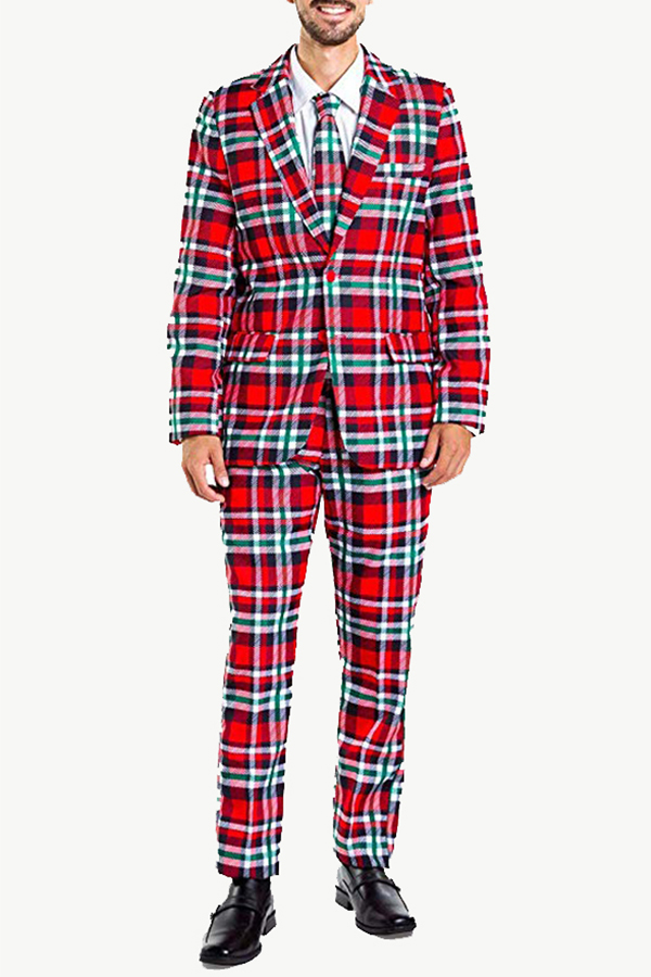 

Lovely Christmas Day Plaid Print Red Formal Wear