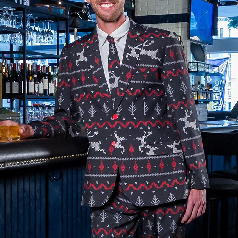 Lovely Christmas Day Wapiti Print Black Formal Wear