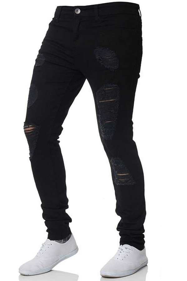 

Lovely Casual Broken Holes Black Jeans
