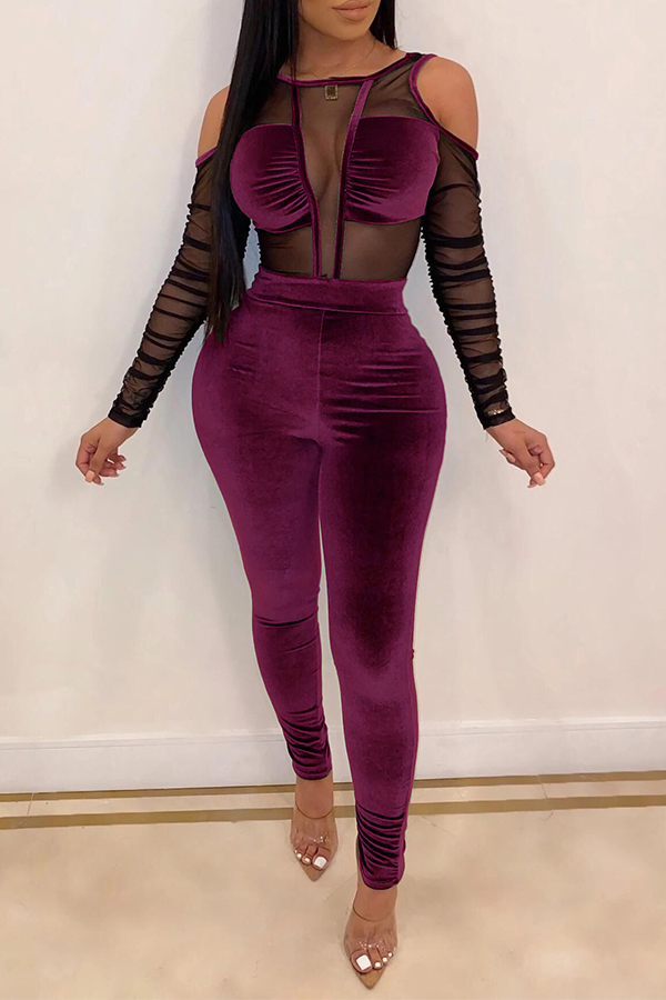 

Lovely Sexy See-through Purple One-piece Jumpsuit