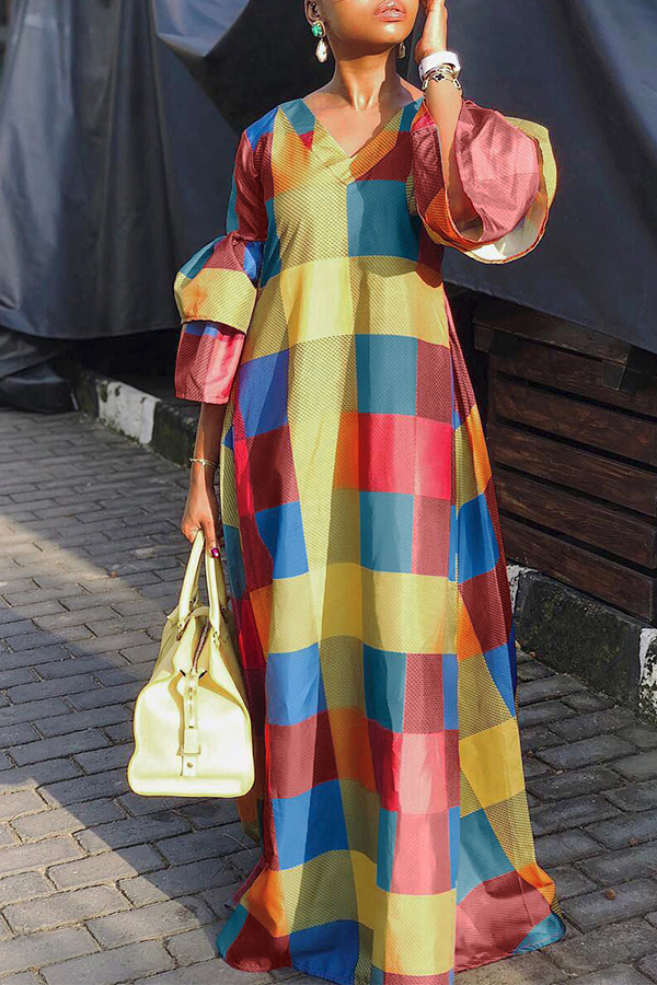

Lovely Sweet Plaid Multicolor Maxi Dress, Multi