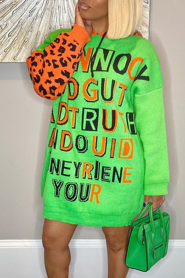 

Lovely Casual Letter Green Mini Dress