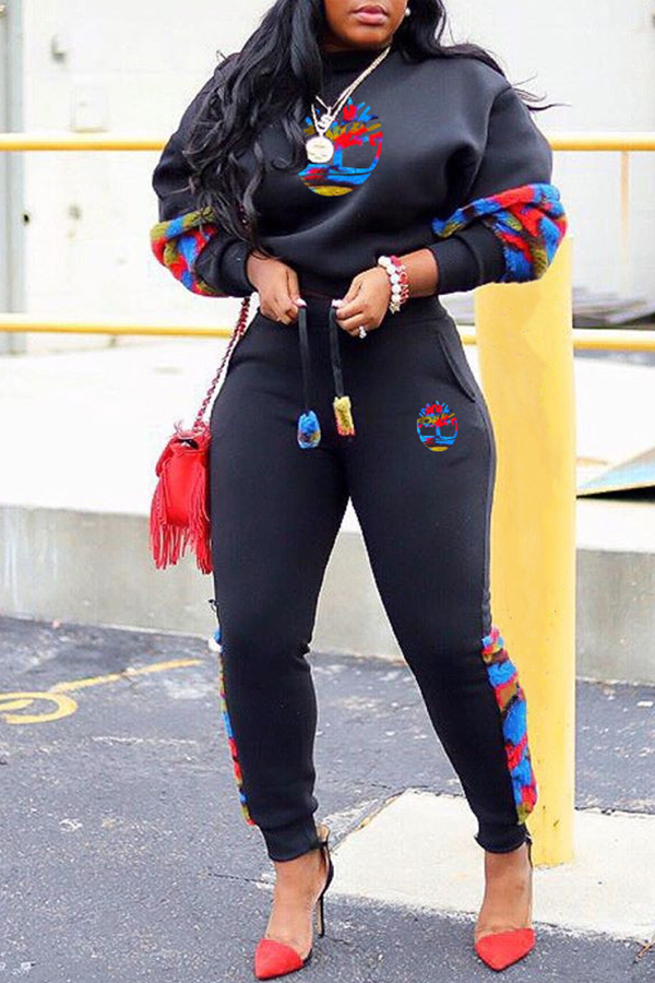 

Lovely Casual Print Black Two-piece Pants Set