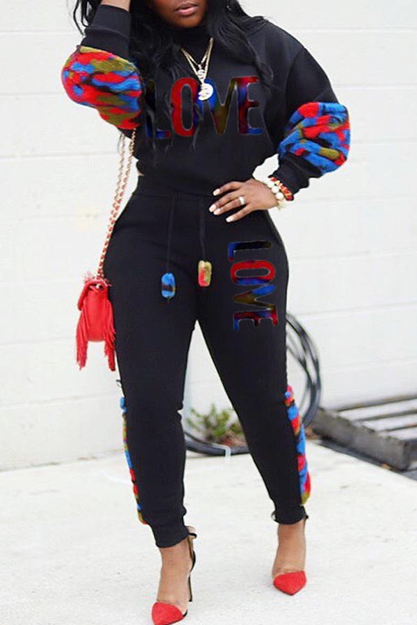 

Lovely Casual Letter Black Two-piece Pants Set