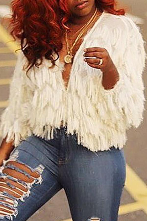 Lovely Casual V Neck White Blouse