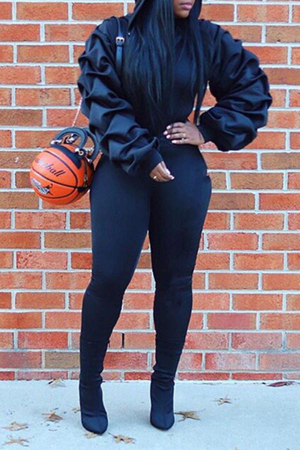 

Lovely Casual Turndown Collar Black Two-piece Pants Set