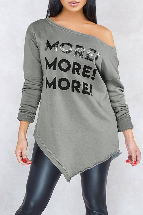 

Lovely Casual Letter Grey Blouse