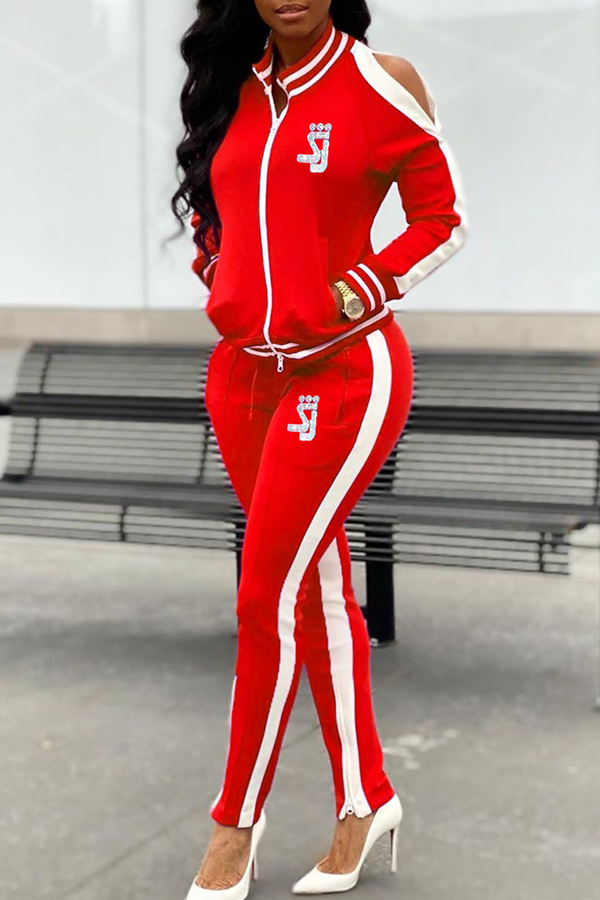 

Lovely Casual Patchwork Red Two-piece Pants Set