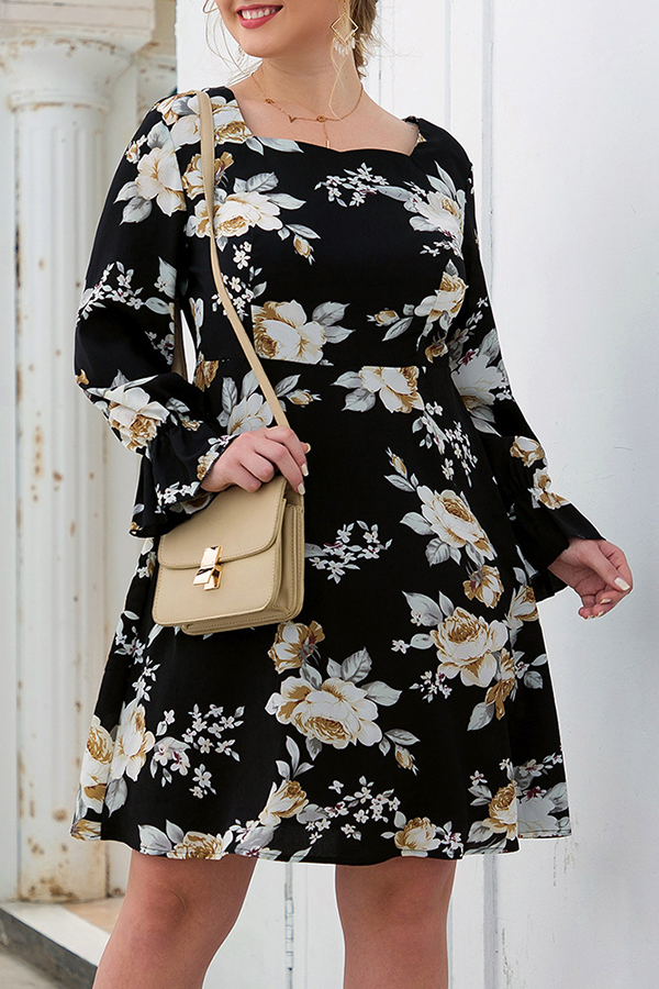 

Lovely Casual Print Black Knee Length Plus Size Dress