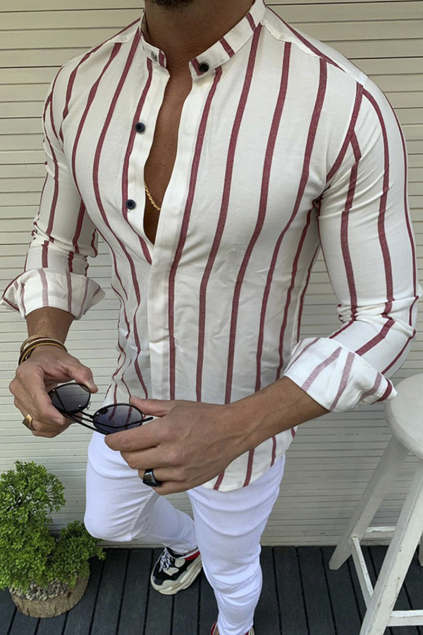 

Lovely Casual Striped Red Shirt