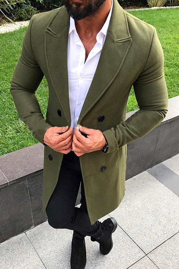 

Lovely Casual Turndown Collar Buttons Green Coat