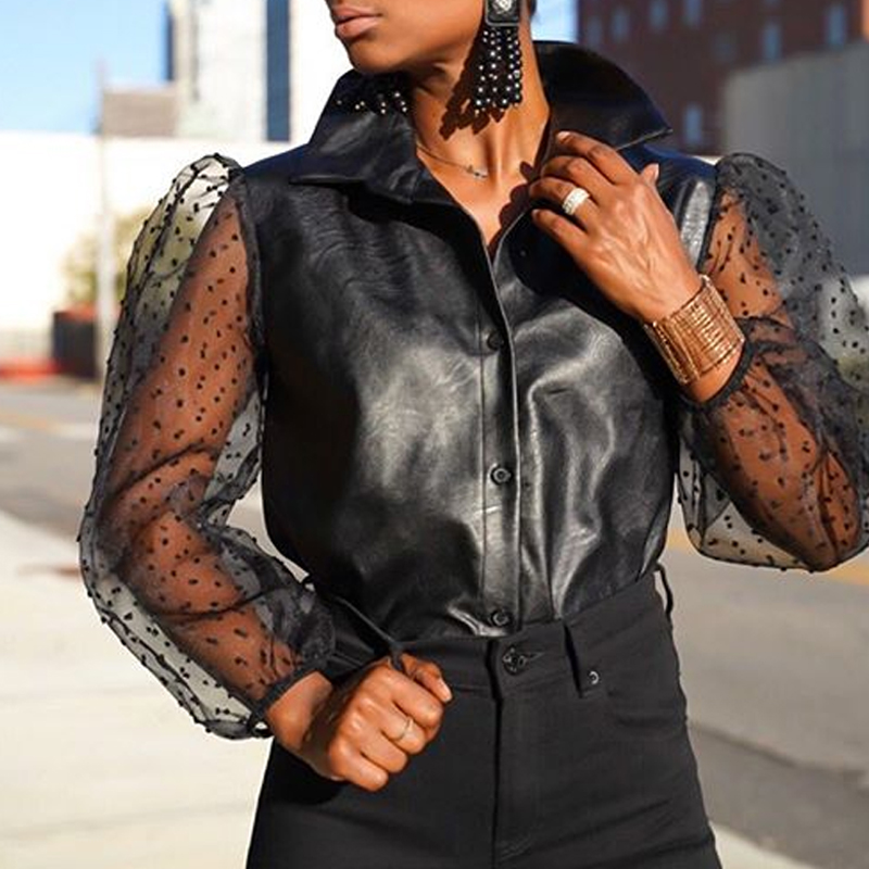 

Lovely Casual See-through Black Blouse