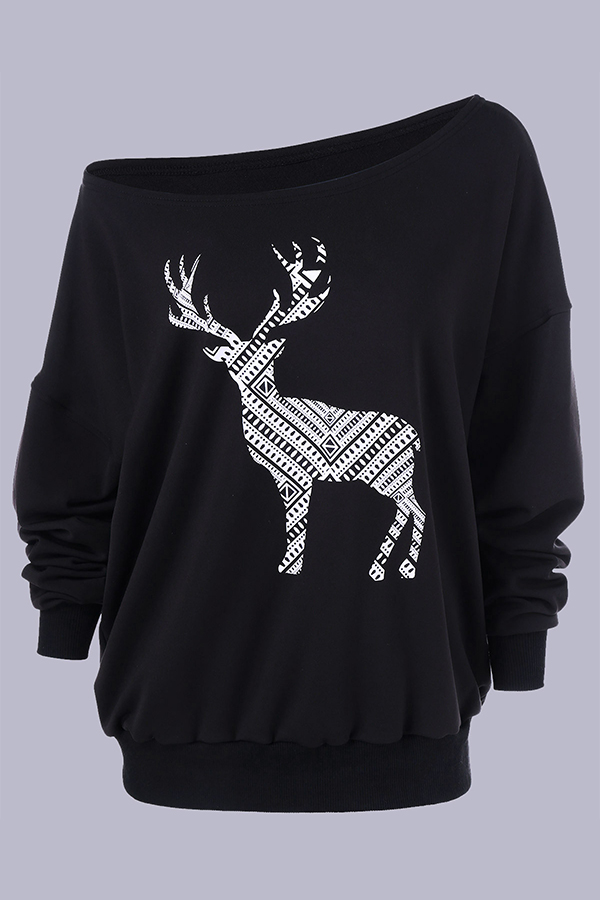 

Lovely Casual Print Black Plus Size Blouse