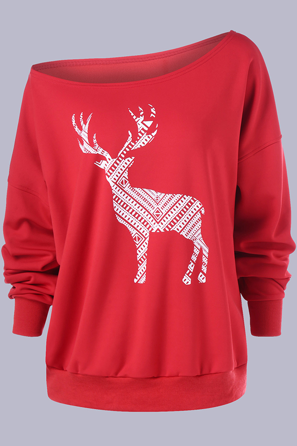 

Lovely Casual Print Red Plus Size Blouse
