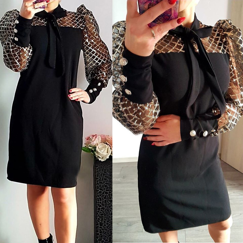 

Lovely Sweet See-through Black Knee Length Dress