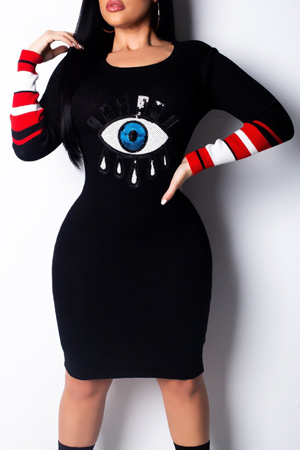 

Lovely Chic Eye Black Knee Length Dress