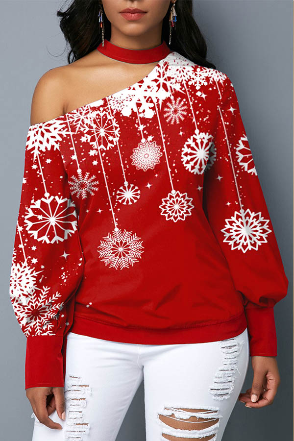 

Lovely Christmas Day Dew Shoulder Red Blouse