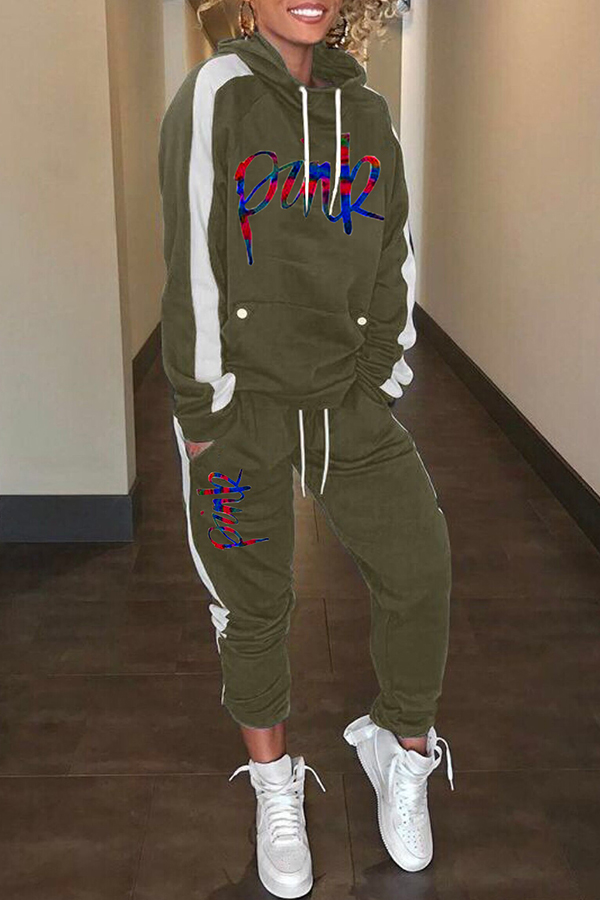 

Lovely Leisure Hooded Collar Army Green Two-piece Pants Set