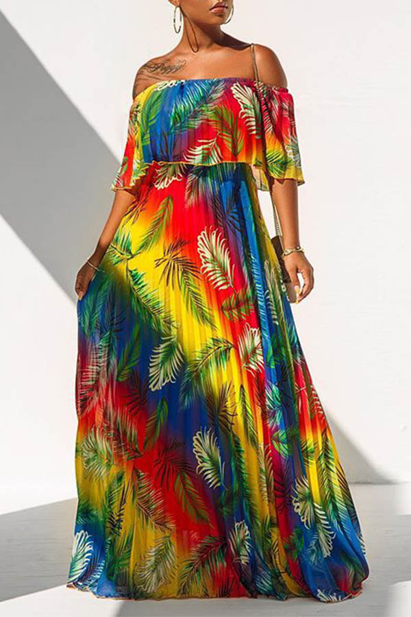 

Lovely Bohemian Ruffle Design Yellow Maxi Dress