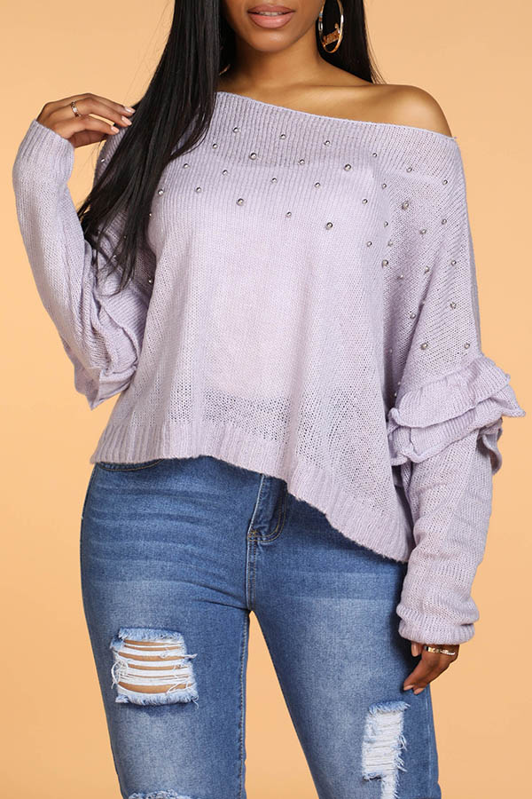 

Lovely Sweet Flounce Design Light Purple Sweater
