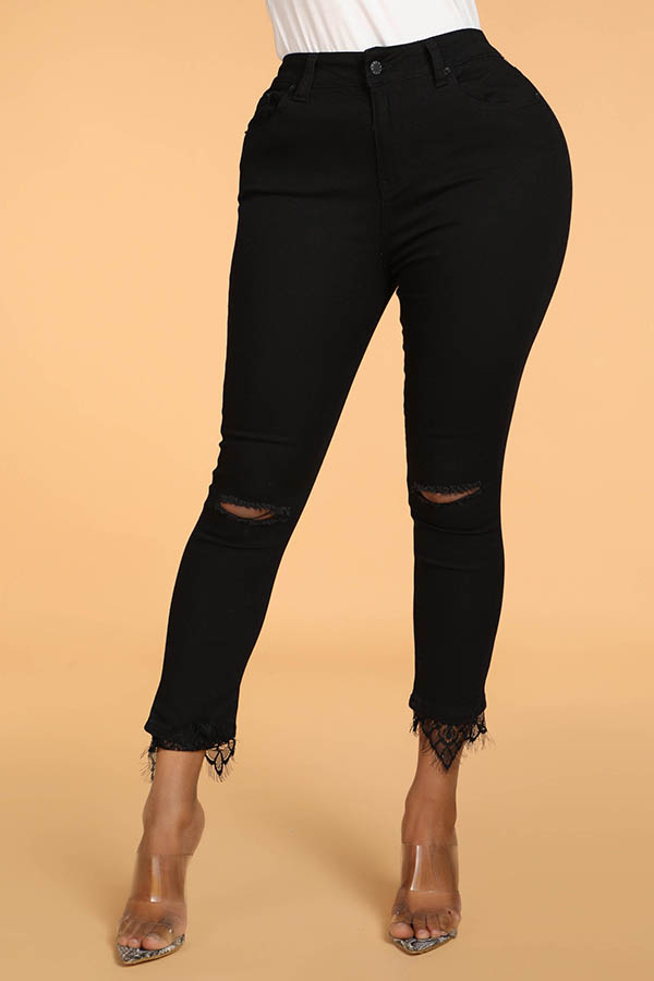 

Lovely Casual Hollow-out Black Pants